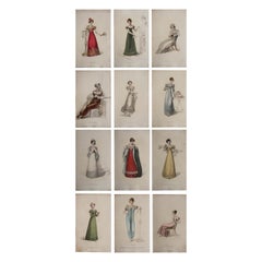 Set of 12 Original Antique Fashion Prints, Dated 1823