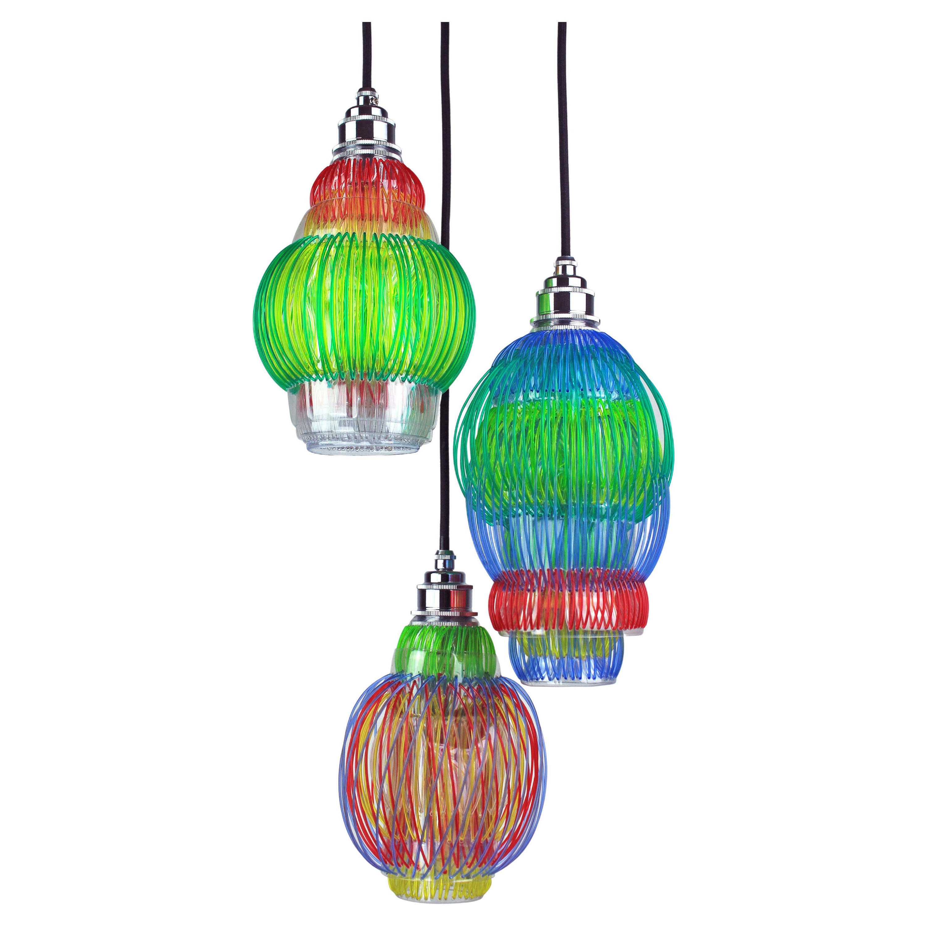 Set of 3 Lluvia Pendant Lamps by Anabella Georgi For Sale
