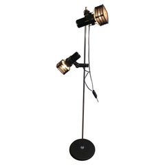 Chrome and Black Lacquered Design Floor Lamp with Adjustable Lights, French Work