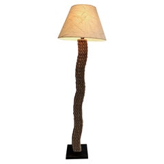 Braided Rope Floor Lamp on a Square Metal Base. Japonses Work, circa 1980