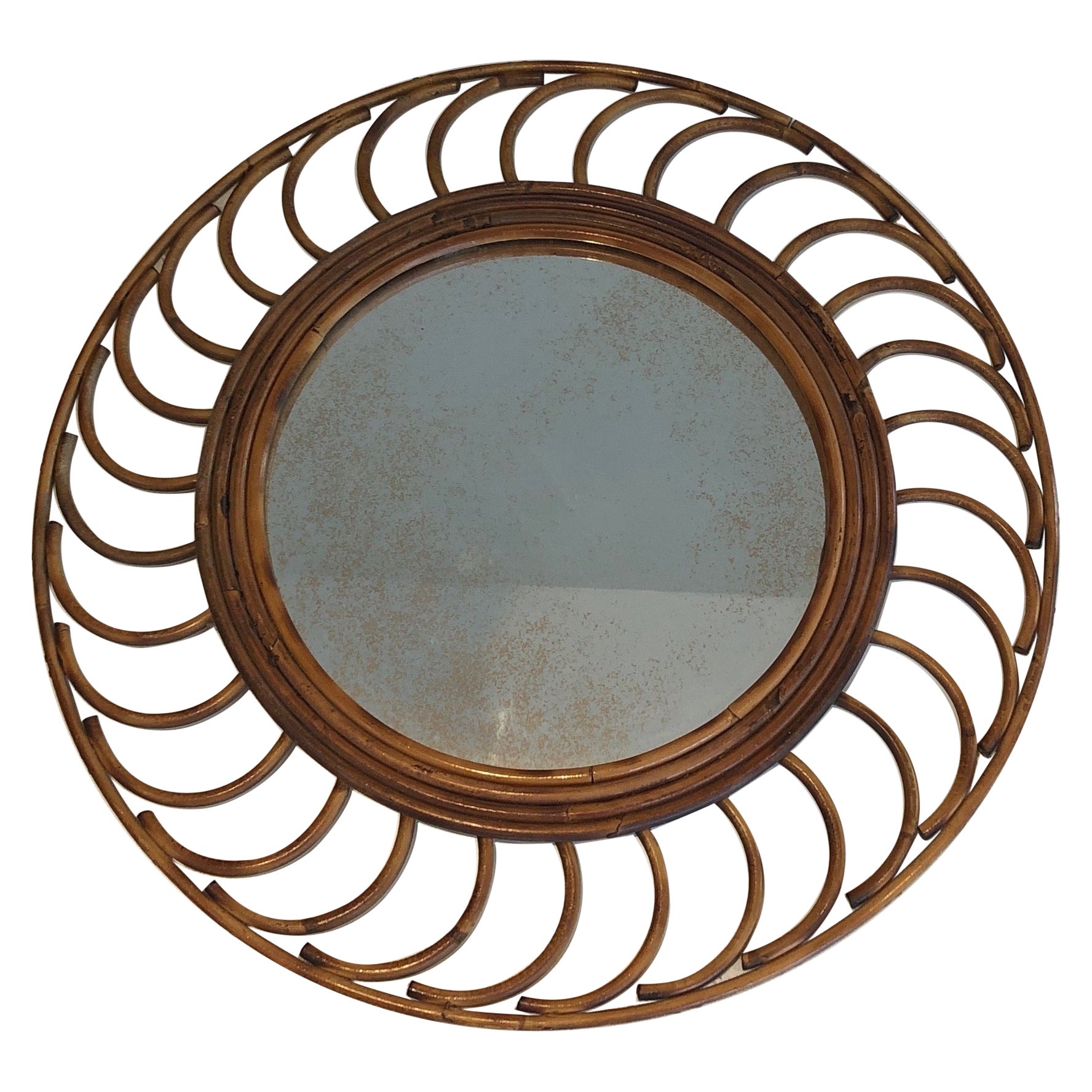 Rattan Mirror. French Work, circa 1970 For Sale