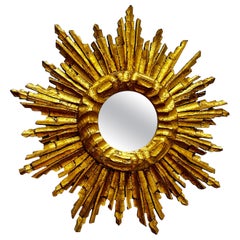 Petite French Starburst Sunburst Gilded Wood Mirror, circa 1950s