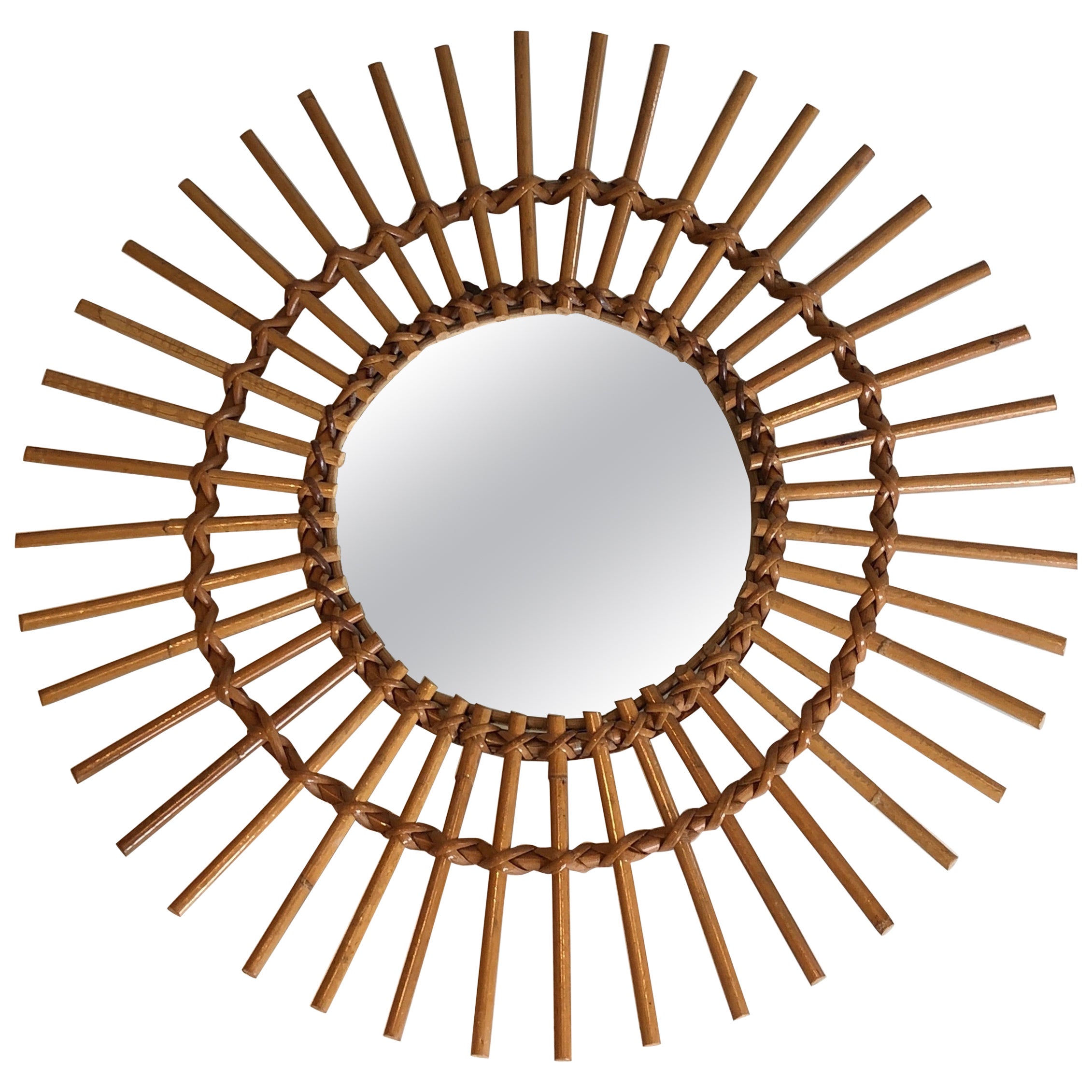 Rattan Mirror, French, circa 1970 For Sale