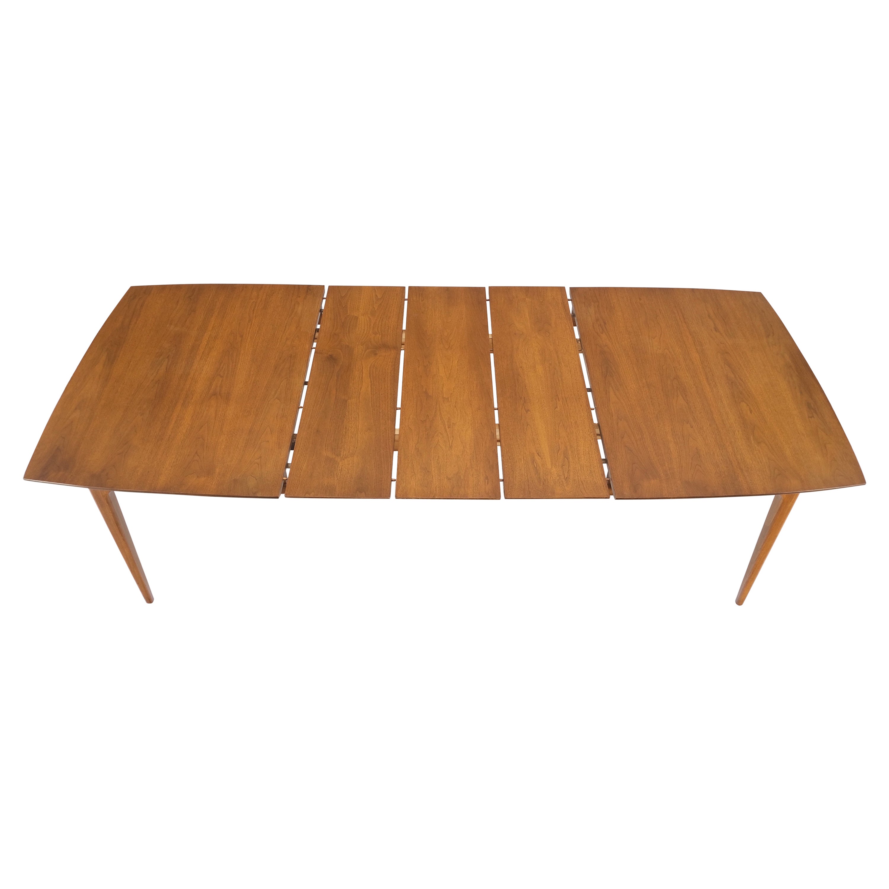 Light Walnut American Mid-Century Modern Boat Shape Dining Table 3 Leaves Mint! For Sale
