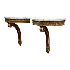 Late 19th Century French Gilt Carved / Marble Demi Lune Consoles