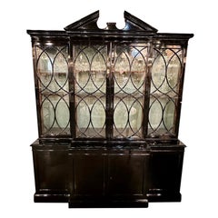 English Mahogany Black Lacquered Breakfront Display Cabinet