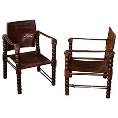 Set of 2 Safari Chairs Attributed to Charles Dudouyt 1950