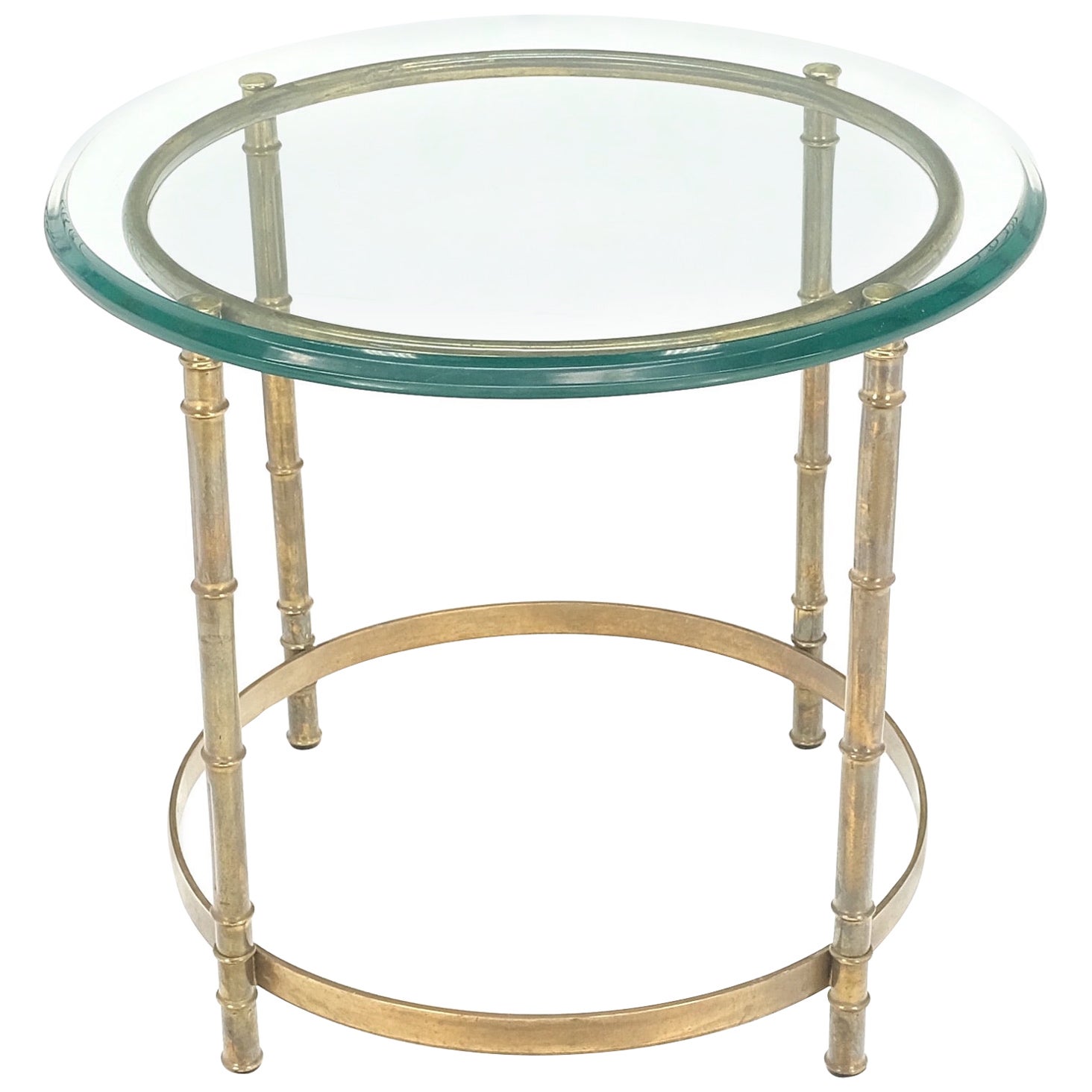 Lampe d'appoint à plateau rond épais en laiton et base en faux bambou de 3/4 po