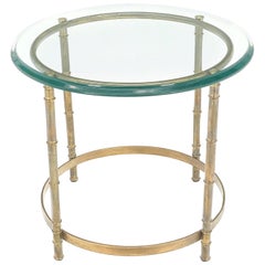 Occasional 3/4" Thick Round Glass Top Brass Faux Bamboo Base Side End Lamp Table