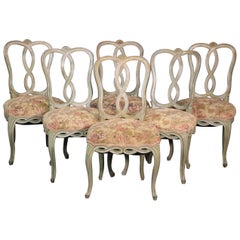 Antique Set of 6 Swedish NeoClassical Paint Decorated Dining Chairs