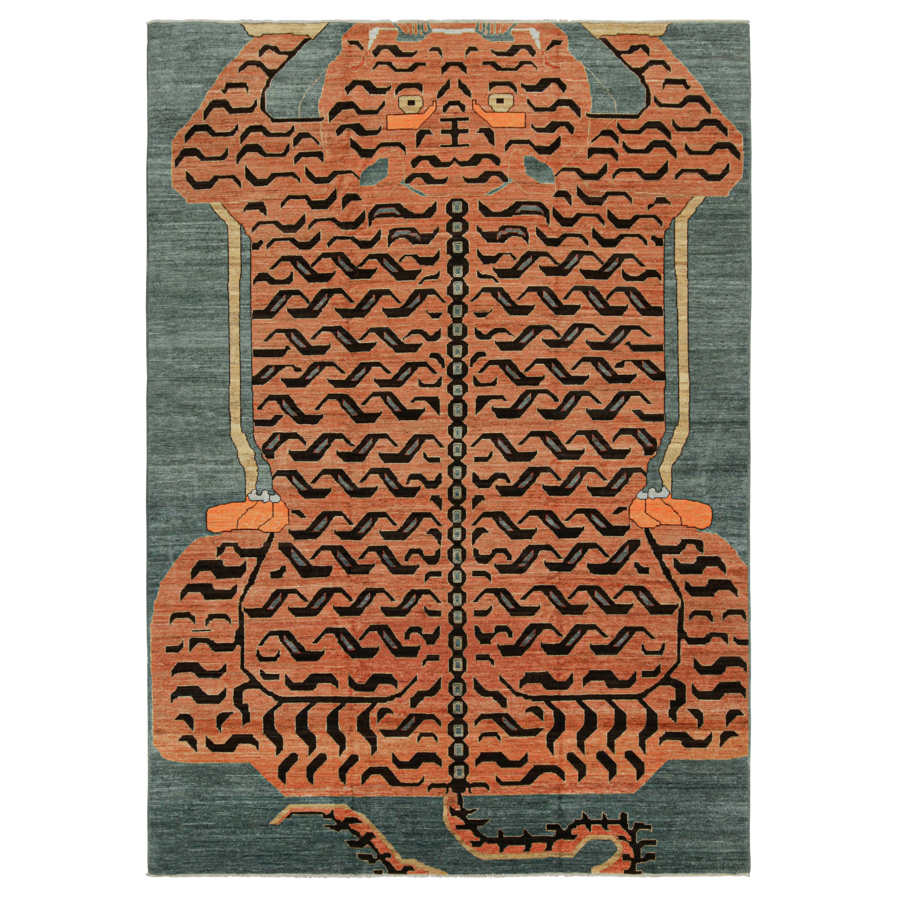 Rug & Kilim’s Classic-Style Tiger-Skin Rug Design with Orange & Brown Pictorial For Sale