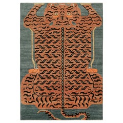 Tapis de style classique en peau de tigre de Rug & Kilim avec pictogramme orange et marron