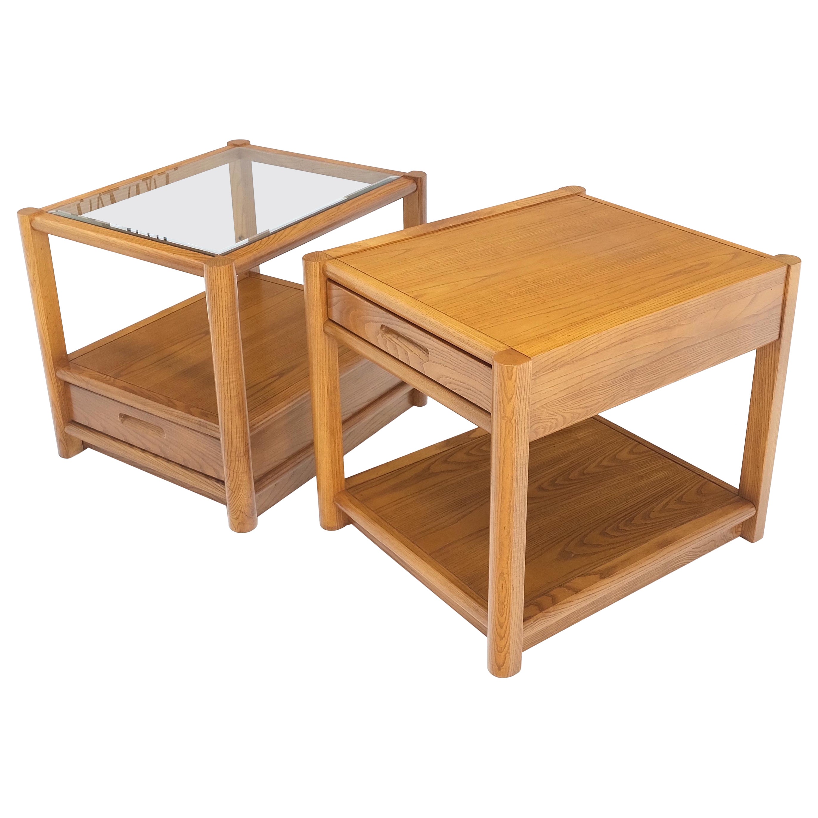 Pair Quality Glass Top One Drawer Side End Tables Nightstands Thomasville Mint! For Sale