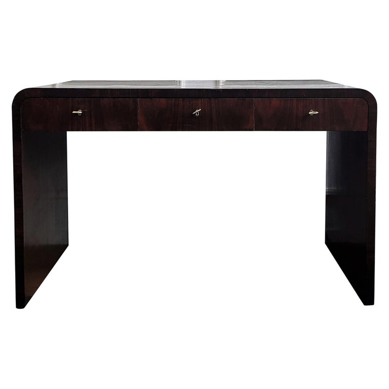 1940s Art Deco Midcentury Italian Walnut Burl Wood Writing Desk Table