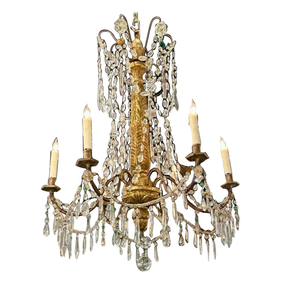 Italian Giltwood and Crystal Chandelier For Sale