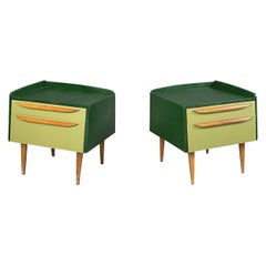 Italian Mid-Century Modern Rectangular Bedside Tables in Green Wood, 1950s