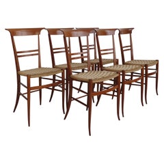 Chiavarine Italian Midcentury Wood and Rope Dining Chairs, 1960s