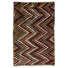 5x7.3 Ft Hand Knotted Midcentury "Tulu" Rug with Checkered Zig Zag Design