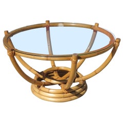 Restored Six-Pole Rattan Coffee Table w/ Floating Glass Top