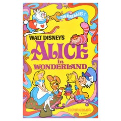 Poster cinematografico originale d'epoca Alice nel paese delle meraviglie Walt Disney Cartoon Movie Art