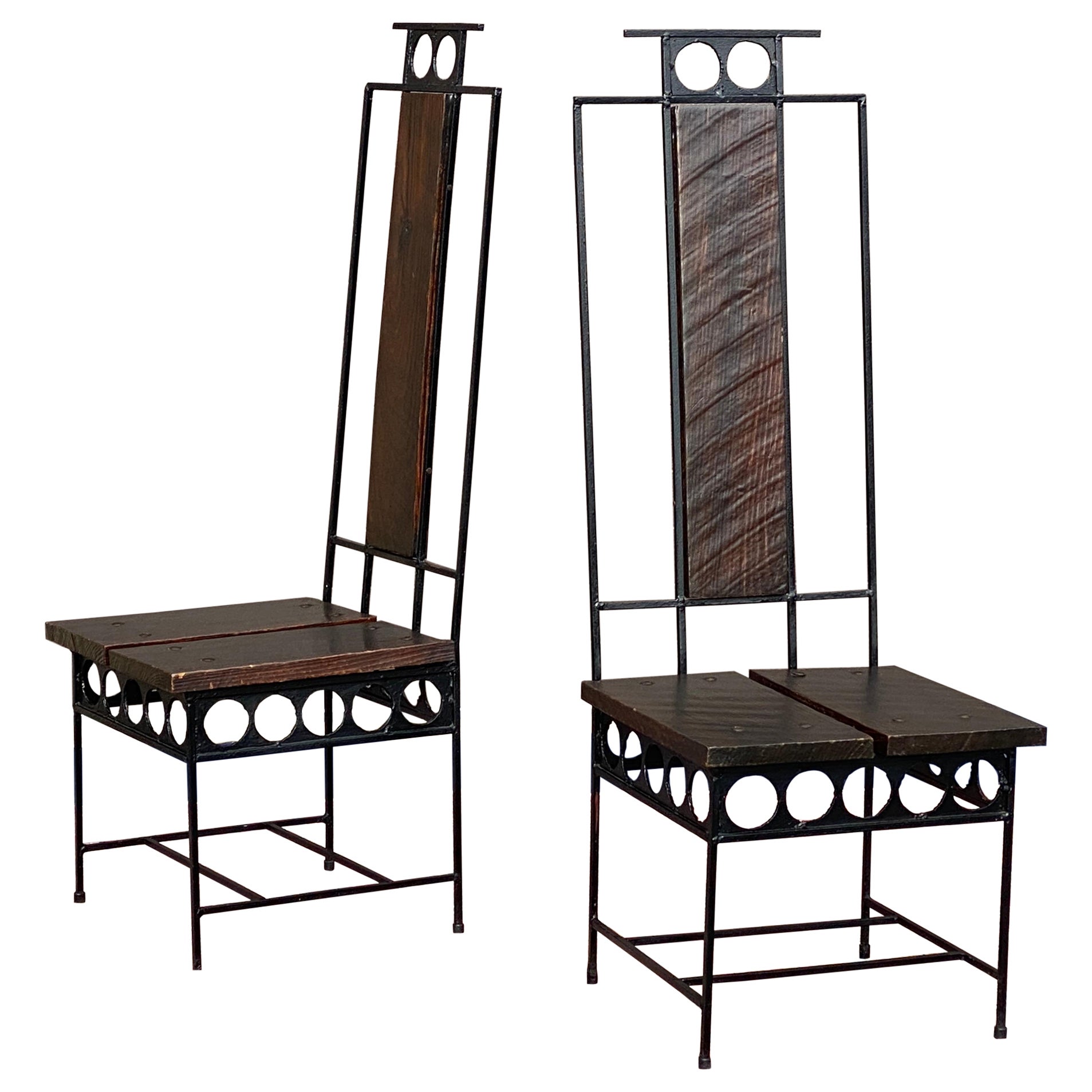 Pair High Back Brutalist Side Chairs by Harry Balmer for Flemington Iron Works For Sale