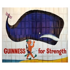 Grande manifesto pubblicitario originale d'epoca Guinness per la forza dei subacquei Balena