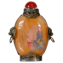 Antique Chinese Glass Snuff Bottle with Silver Mountings, Early 20th Century