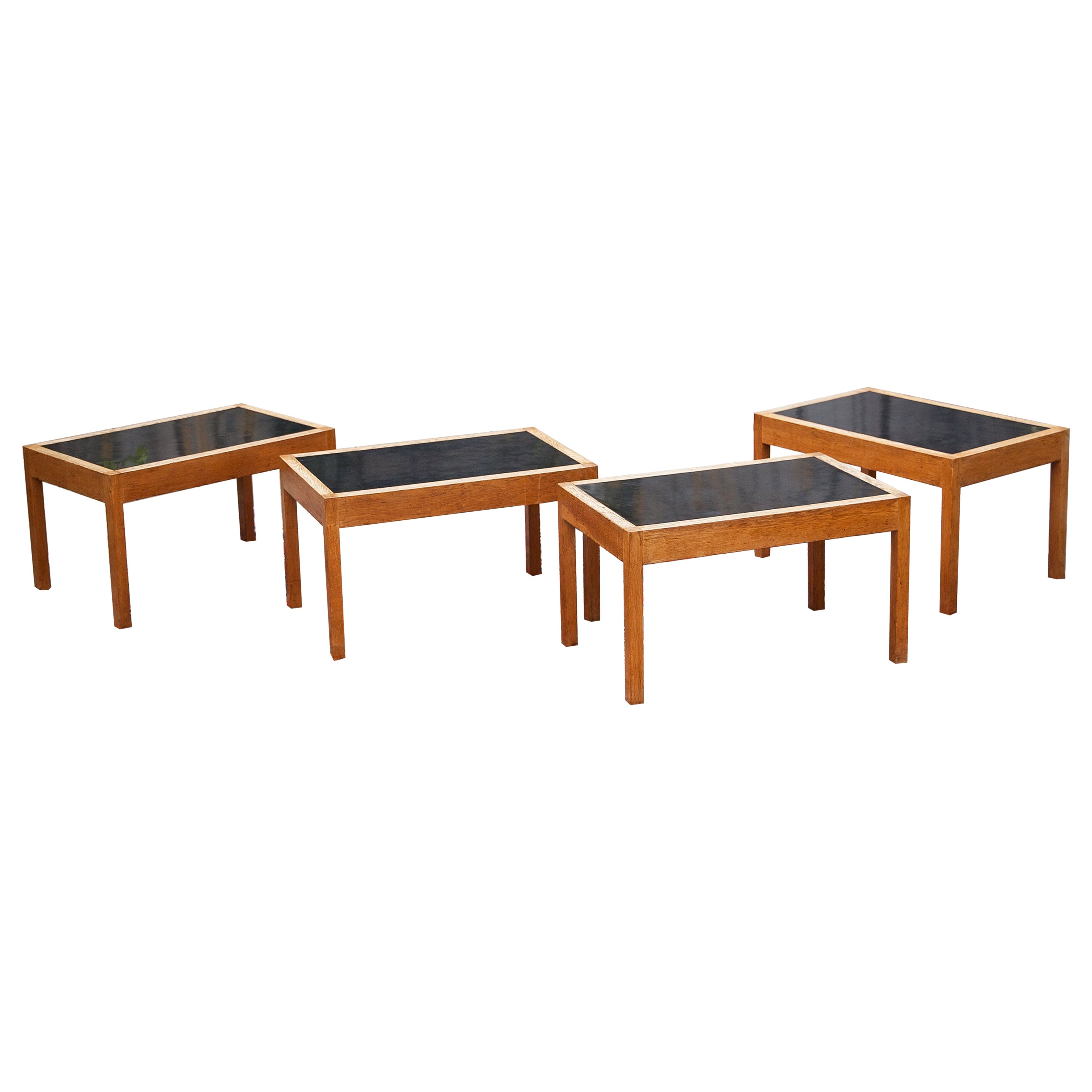 Swiss Oak Black Formica Side Table Set of 4 For Sale