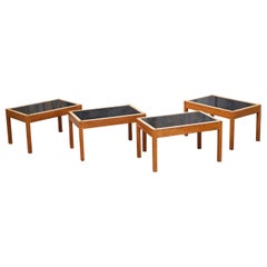 Retro Swiss Oak Black Formica Side Table Set of 4
