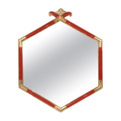 Chinoiserie Red Lacquer and Silver Leaf Petite Mirror