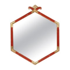 Chinoiserie Red Lacquer and Silver Leaf Petite Mirror