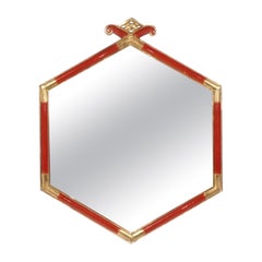 Vintage Chinoiserie Red Lacquer and Silver Leaf Petite Mirror