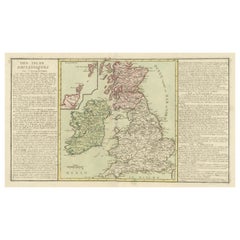 Original Antique Map of the British Isles Surrounded by Text