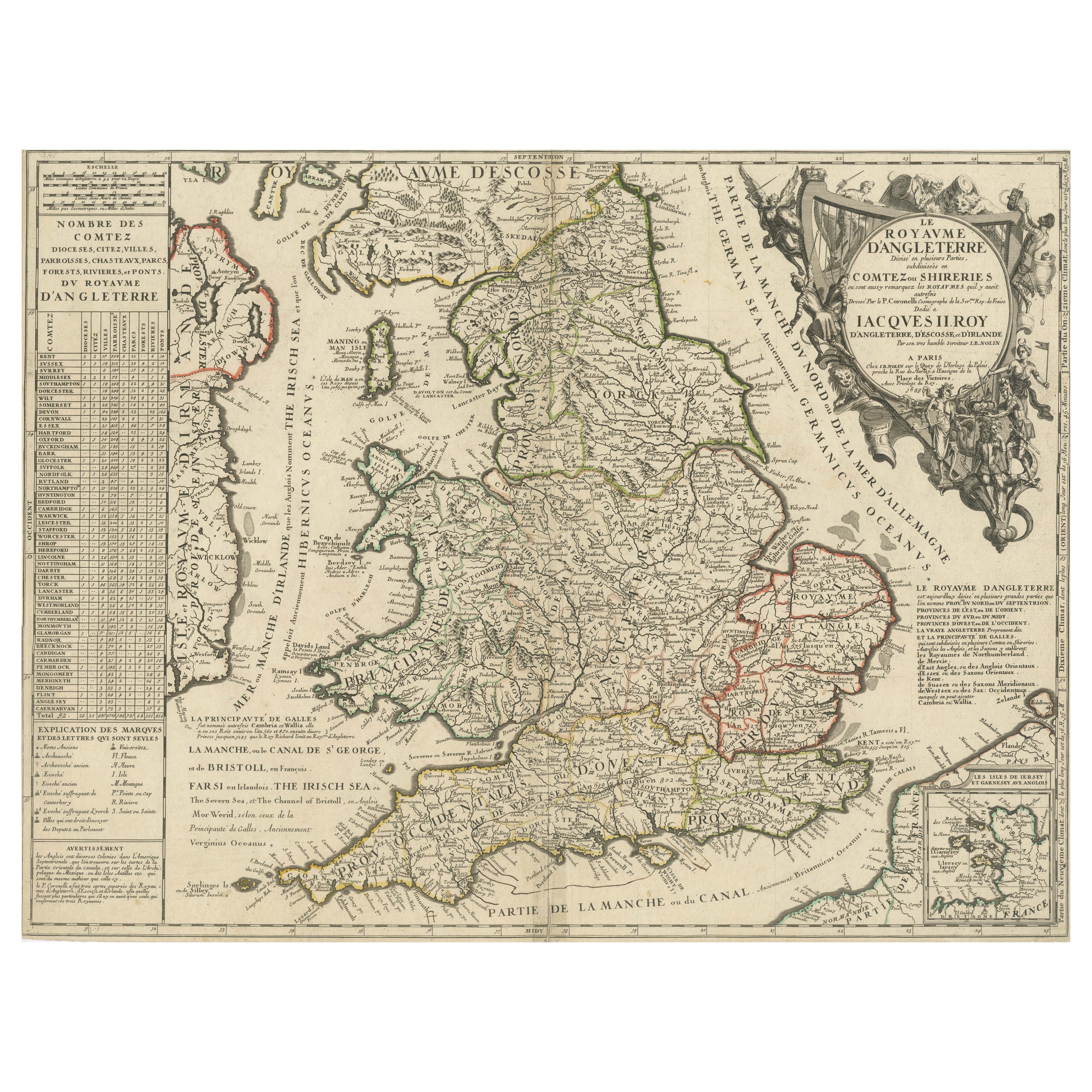 Original Antique Map of England and Wales with Large Cartouche For Sale