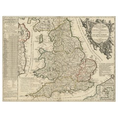 Carte ancienne d'origine d'Angleterre et de Galles avec grand cartouche