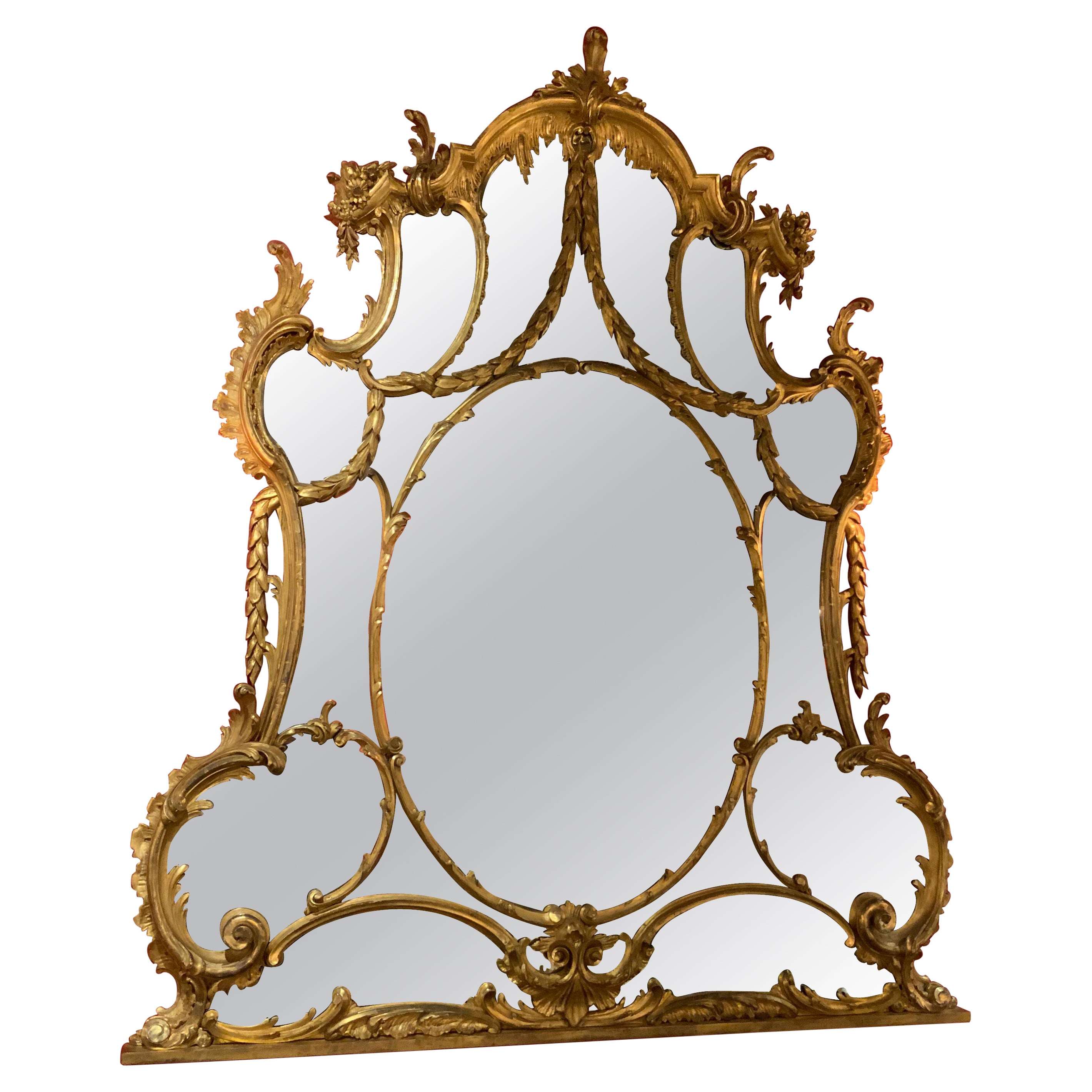 Grand miroir chippendale chinois en bois doré, style George III, 18ème siècle 
