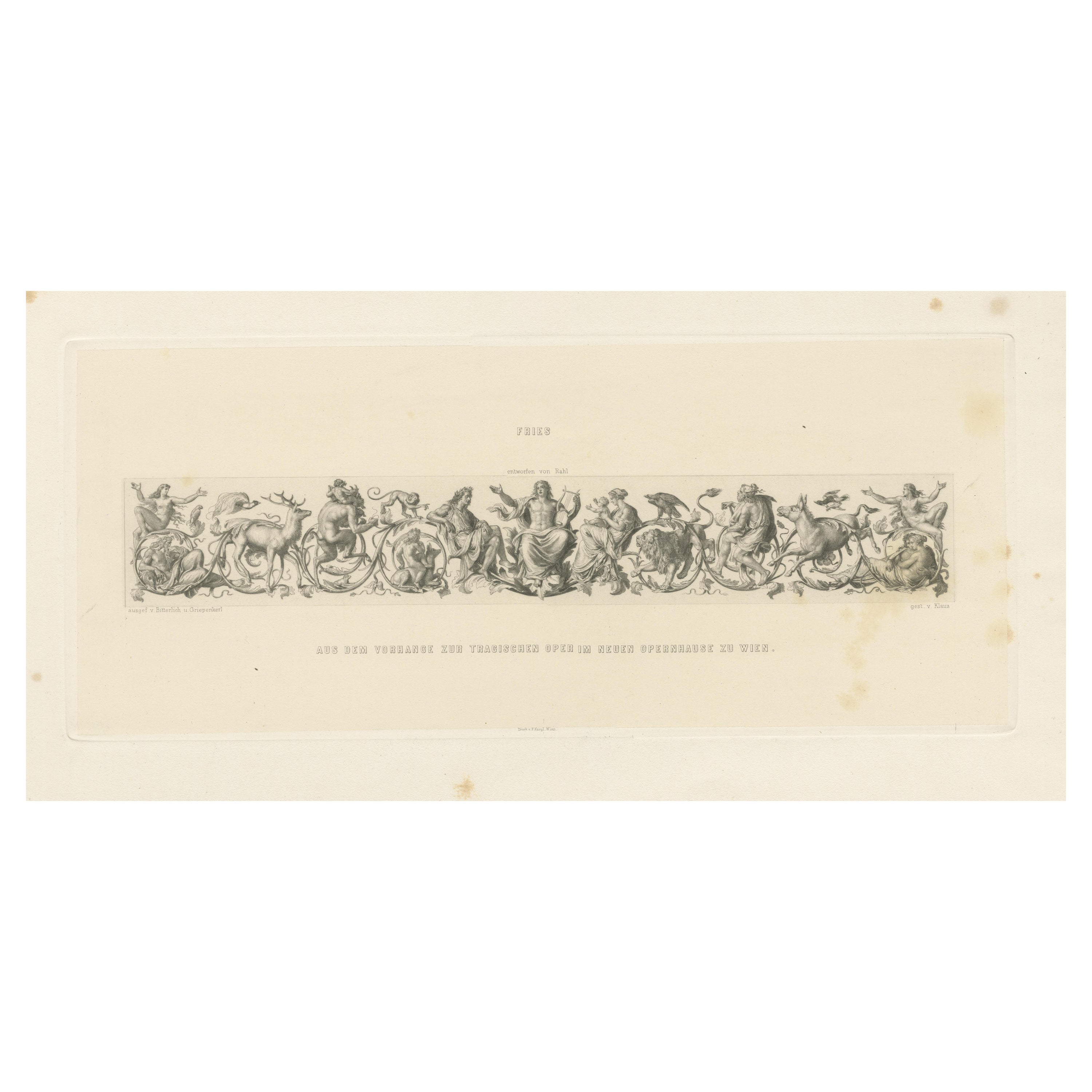 Antique Print 'Frieze' of the Curtain in the New Opera House in Vienna