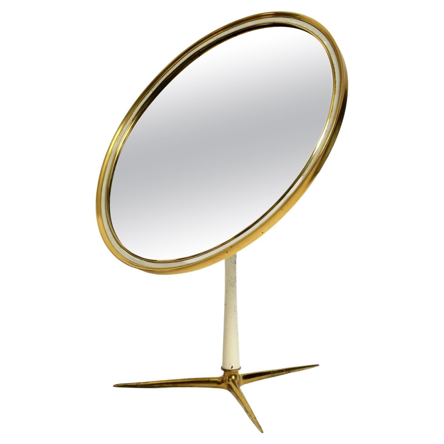 Moveable, Large, Midcentury Brass Table Mirror by Vereinigten Werkstätten For Sale