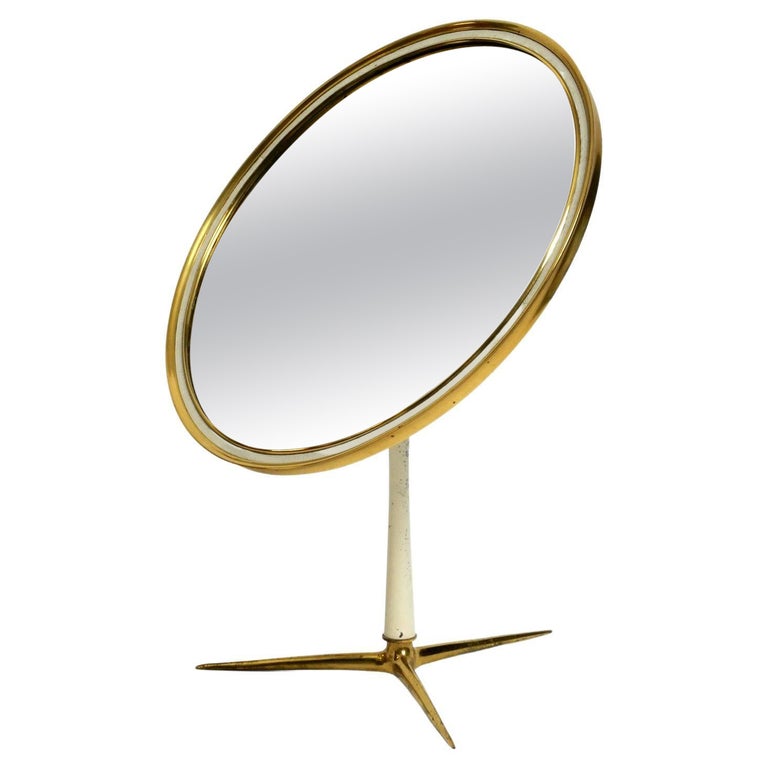Moveable, large, midcentury brass table mirror by Vereinigten