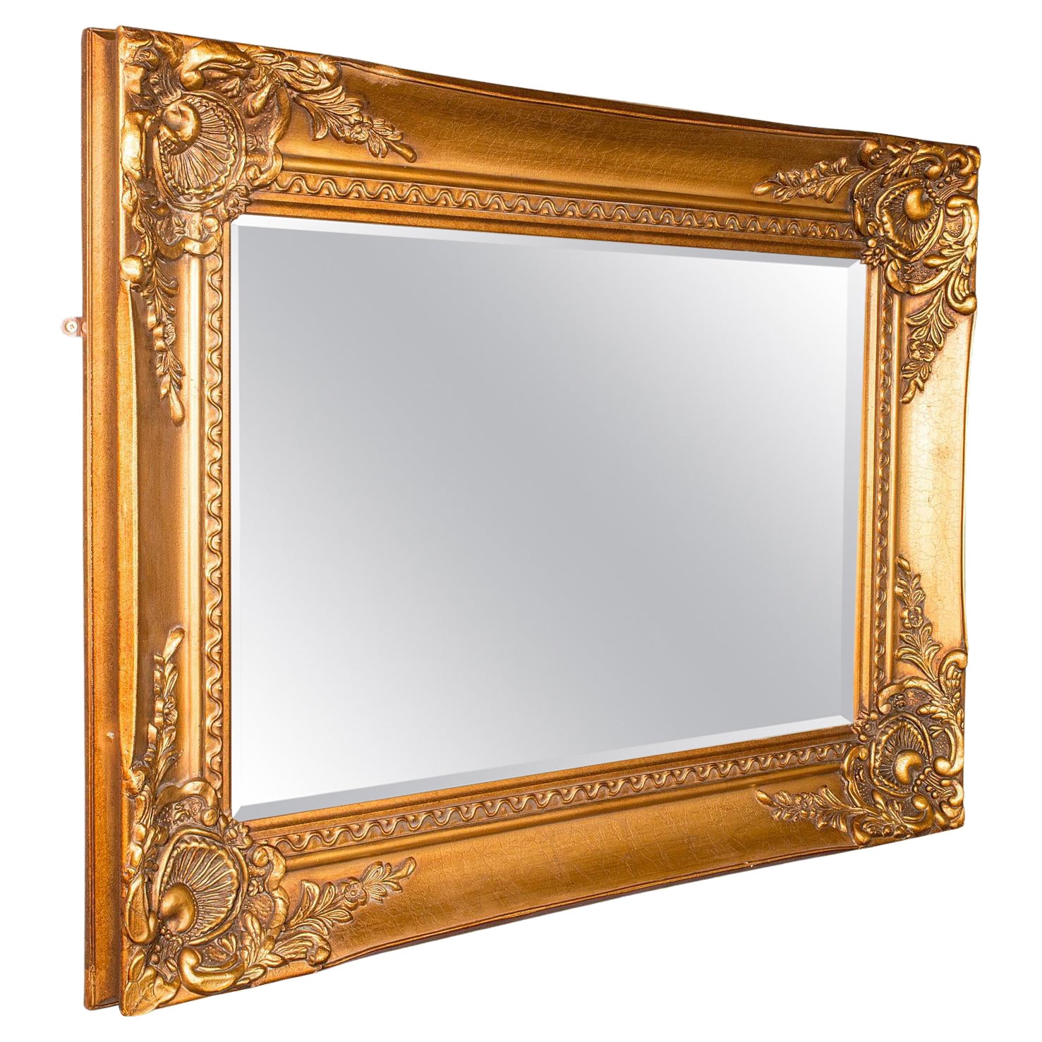 Großer dekorativer Vintage-Spiegel, kontinental, vergoldetes Holz, Wand, italienisch