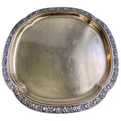 Antique Tiffany & Co Early 20th C. Goldwash Repoussé Sterling Silver Tray