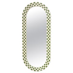 Modern Checkered Mosaic Oval Mirror with Green and Ivory Glass by Ercole Home