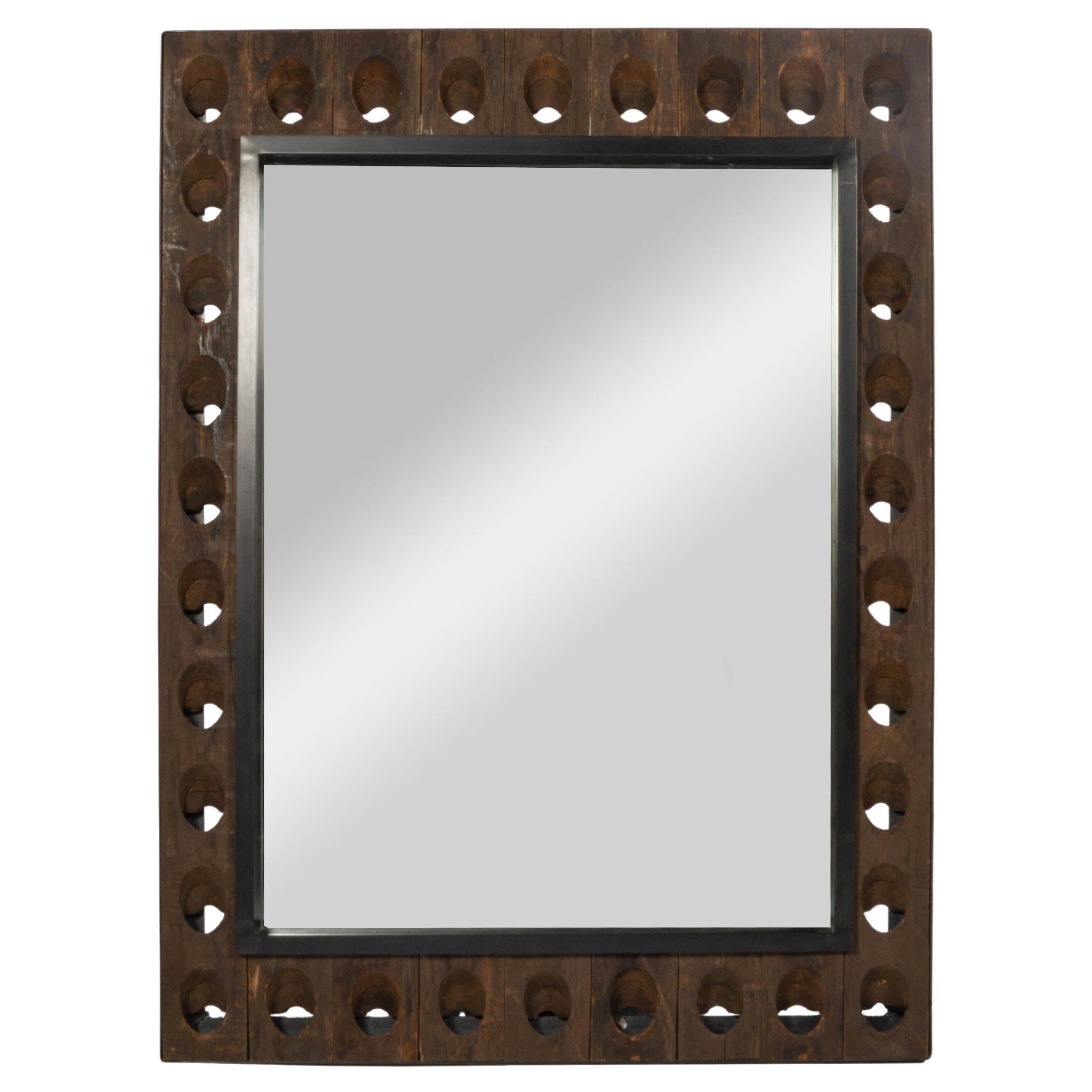 Mirror with Frame Made from Vintage French Champagne Rack