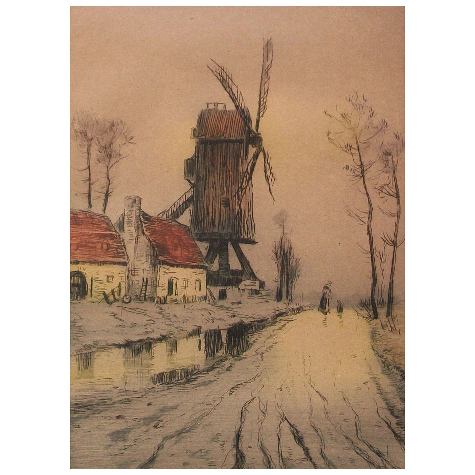 LOUIS ÉTIENNE DAUPHIN '1885-1926' - Fine Color Engraving - France - Circa 1920 For Sale