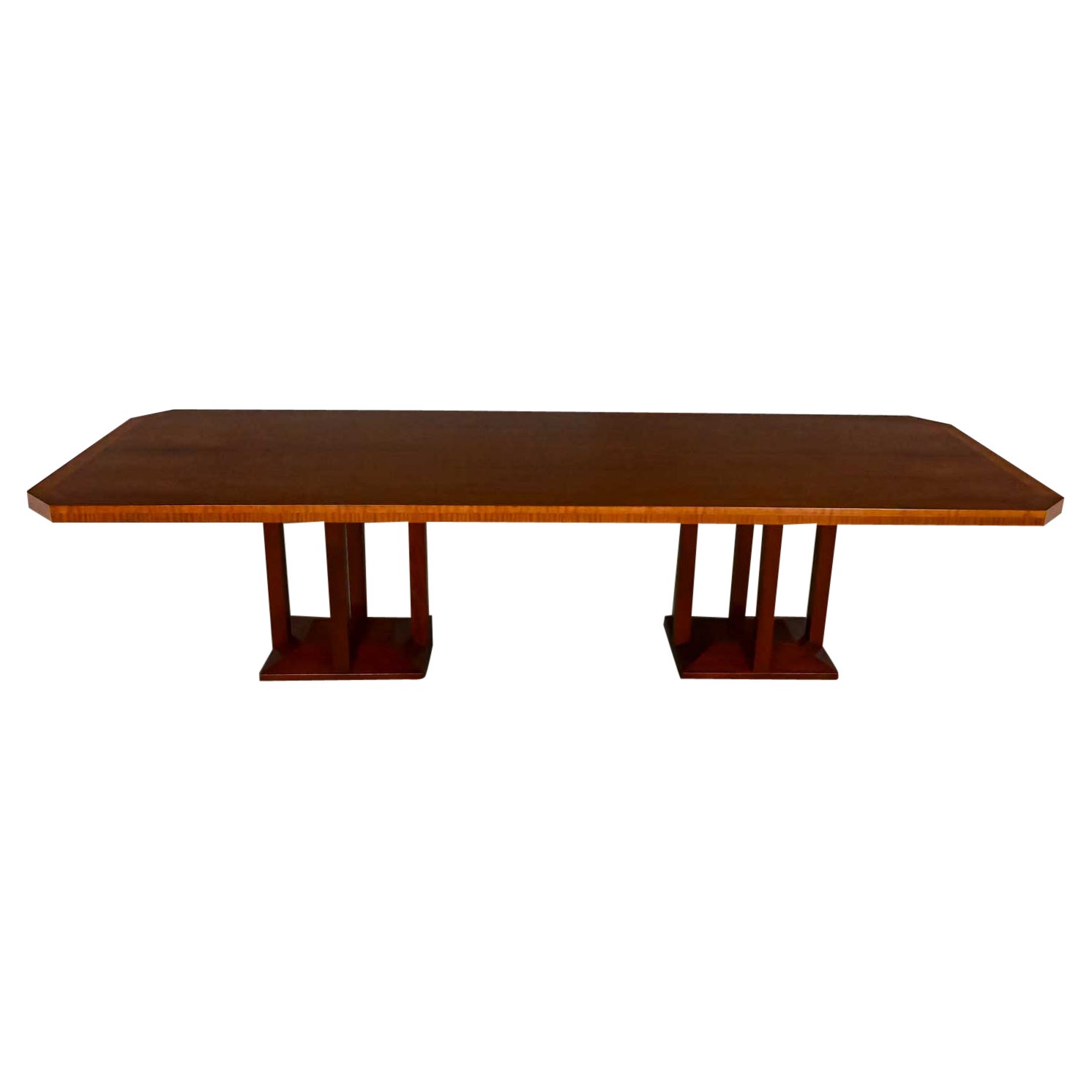 Late 20th C Modern Large Custom Mahogany Dbl Pedestal Dining or Conference Table For Sale