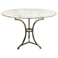 Vintage Chrome and Brass Marble-Top Table Style of Maison Jansen