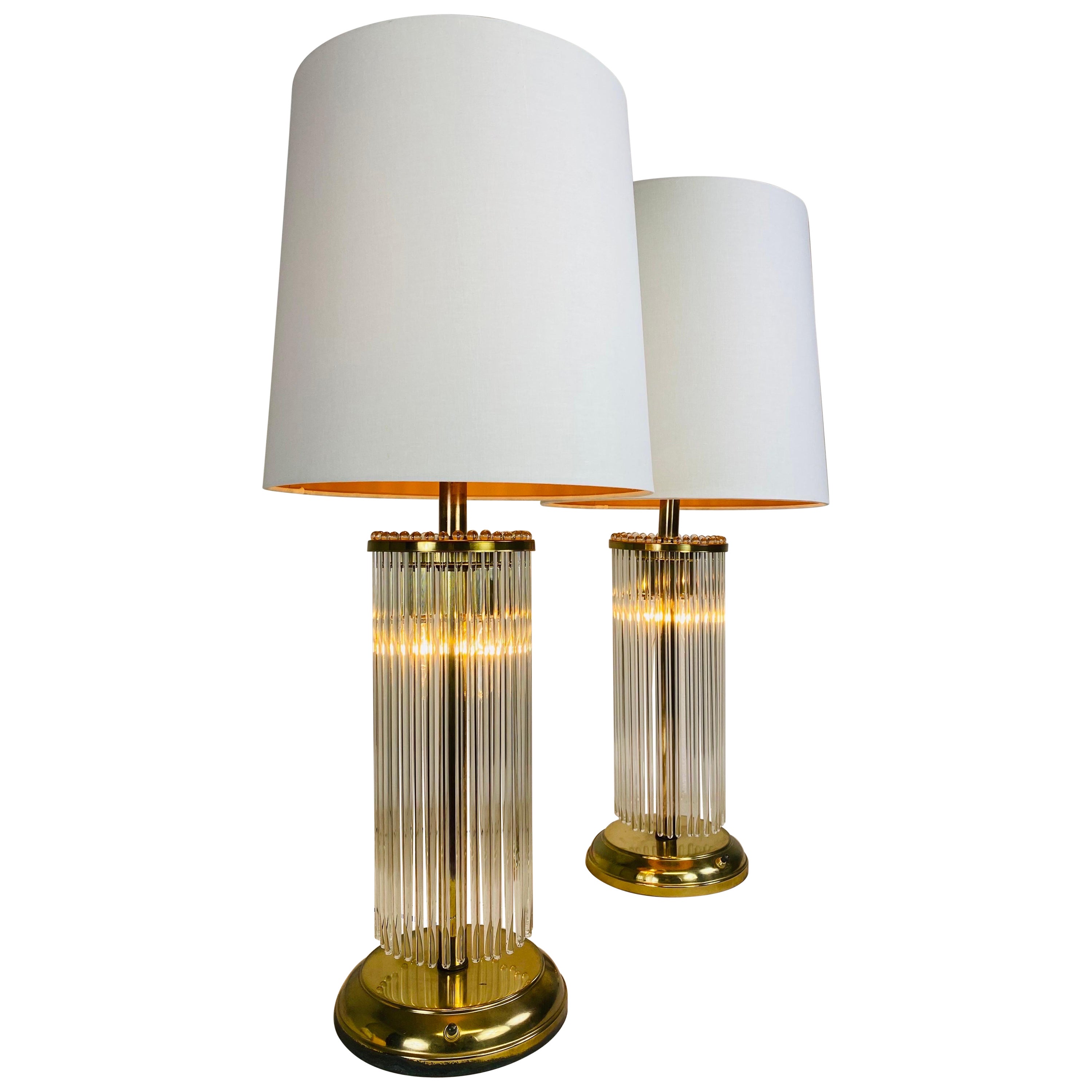 Midcentury Vintage Gaetano Sciolari for Lightolier Glass Rod Lamps/a Pair For Sale