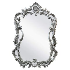 Antique Italian Hand Carved Silver Leaf Finish Mirror, 20th Century