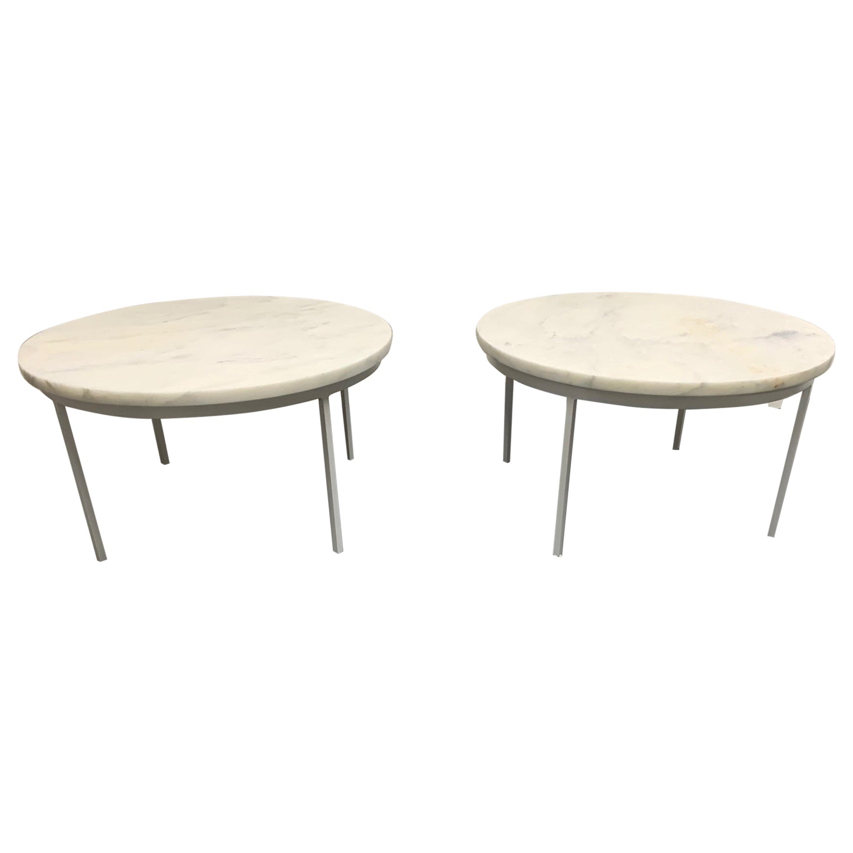 Pair of Nicos Zographos Style Carrara Marble Top Tables For Sale