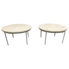 Used Pair of Nicos Zographos Style Carrara Marble Top Tables